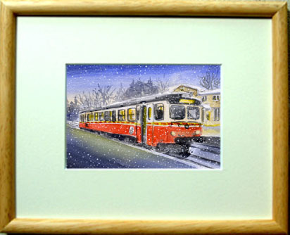 ●【鉄道の水彩画】第 6025号「クリスマス列車」／田中千尋（四季水彩）画 ／プレゼント付