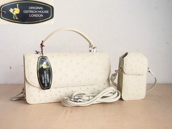 ORIGINAL OSTRICH HOUSE LONDON 2wayバッグ＆ポシェット　オーストリッチ　本革　ハンドバッグ　ショルダーバッグ　小物入れ　収納袋　Q41