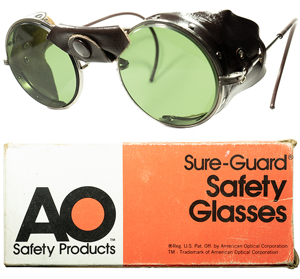 激渋 HEAVY DUTY1960sデッド USA製 AO アメリカンオプティカル AMERICAN OPTICAL 後期型 レザー サイドガード INDUSTRIAL ラウンド 丸眼鏡 