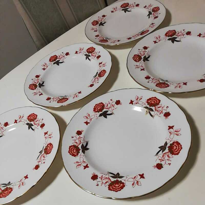 ロイヤルクラウンダービー　金彩　Baliバリ　直径27㎝サイズプレート皿5枚セット　大皿　盛り皿　飾り皿　高さ3㎝ 五枚まとめて