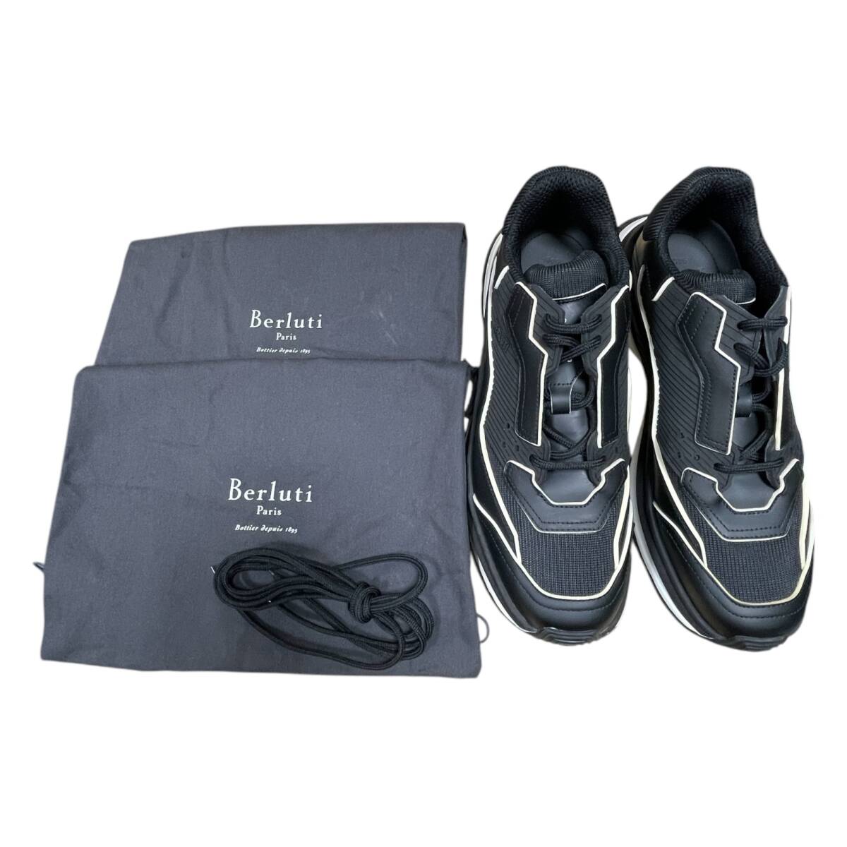 ◆未使用品◆ Berluti ベルルッティ GRAVITY グラビティ スニーカー 黒 ブラック サイズ8 1/2 保存袋有 スペアシューレース付 V84882NC