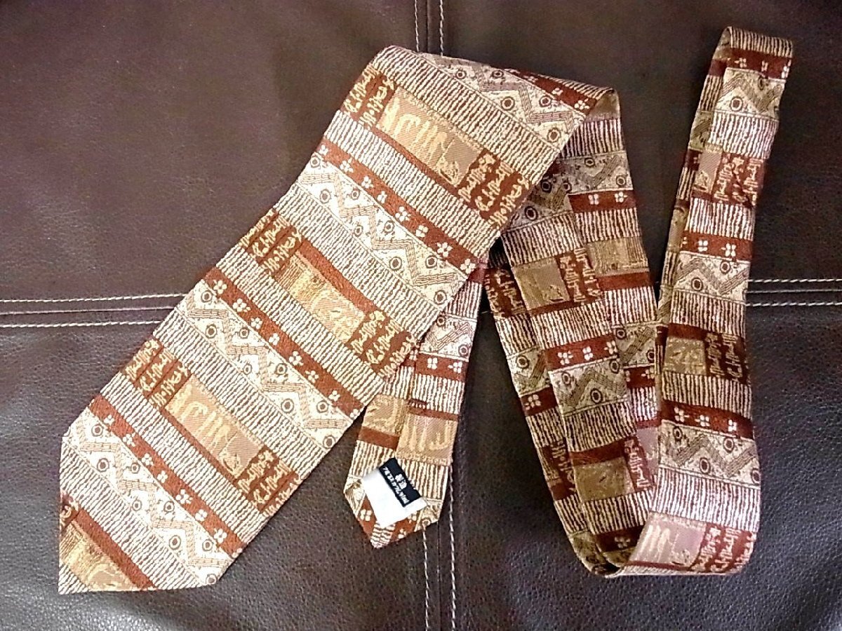 ♪ｂ3448【刺繍・エジプト 壁画 ヒエログリフ・シルク100％】「美品」ネクタイ♪