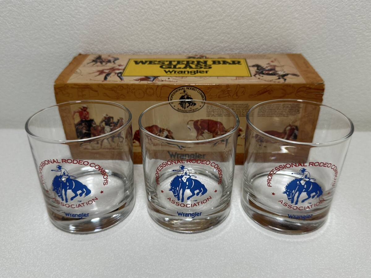 ・　グラス 【rry676 Wrangler ラングラー ロックグラス WESTERN BAR GLASS 非売品 希少 ガラス 当時物 時代物 レトロ アンティーク 】