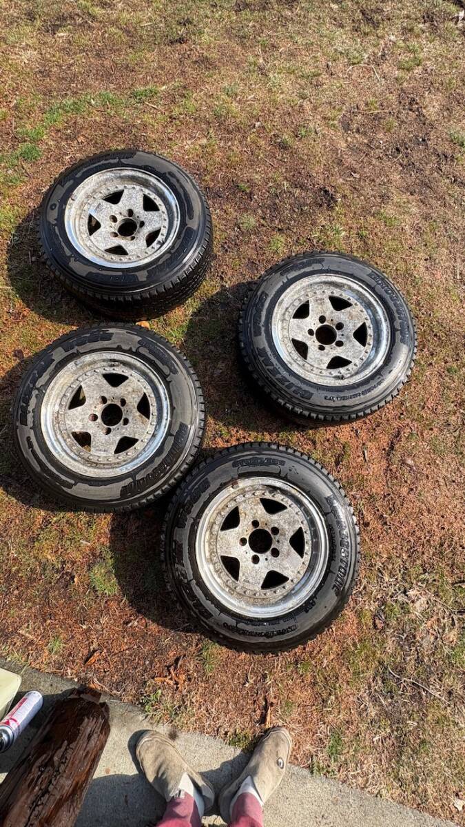サザンウェイ アルミホイール 4本 スタッドレスタイヤ山8おまけ 当時もの 15x7JJ 5H +25 114.3 塗装腐食有り 曲がりなど無し 静岡東部はつ