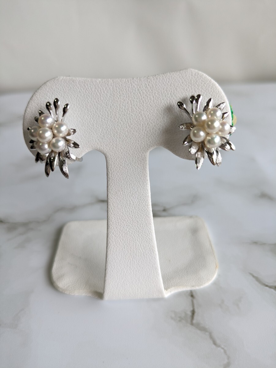 あこや真珠　お花デザイン　パールイヤリング　入学式　卒業式　結婚式　華やか　ゴージャス　シルバー　本真珠　田中真珠