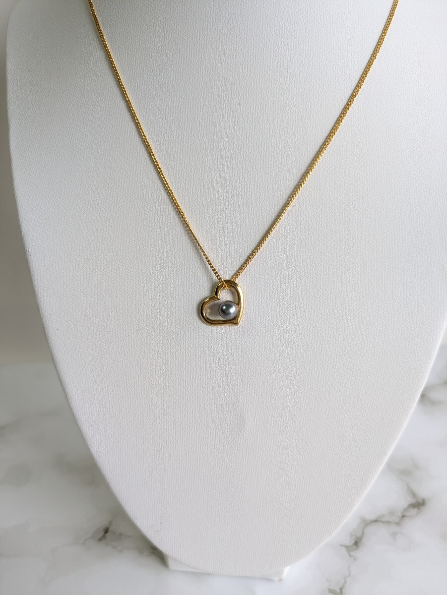 あこや真珠　黒真珠　オープンハート　パールペンダント　5.5mm　ゴールド　日常使い　本真珠