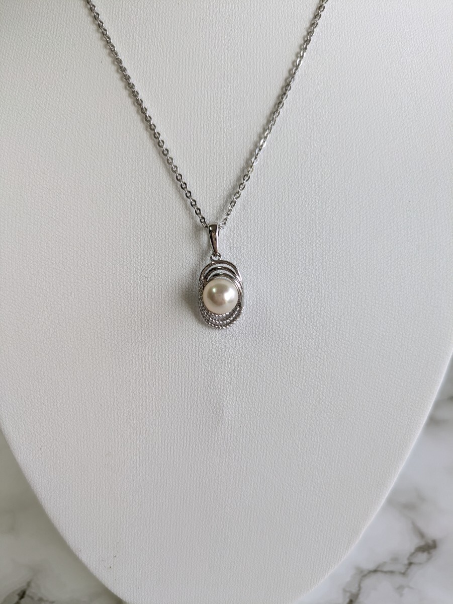 あこや真珠　デザインパールペンダント　7.3mm アンティーク　昭和レトロ　本真珠　　田中真珠 シルバー