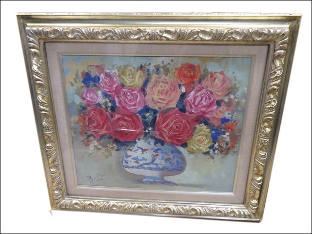 希少 藤田治◆油絵/ばら◆薔薇 花 縦56cm×横63.5cm