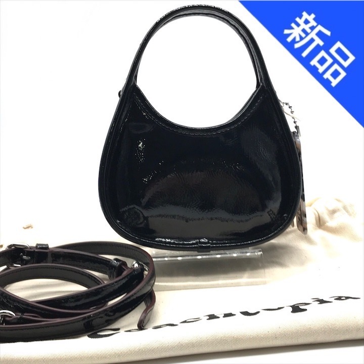 新品未使用 Coachtopia コーチトピア エルゴ クリンクル パテント レザー 2WAY ハンド ショルダー バッグ ブラック a7680