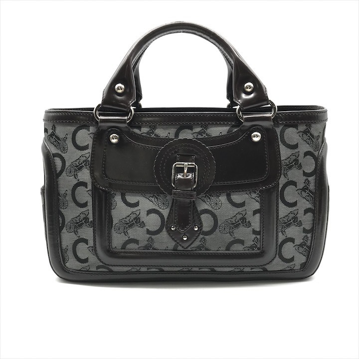 良品 CELINE セリーヌ ホース キャリッジ シグネチャー ハンド トート バッグ エナメル レザー ブラウン レディース a7166