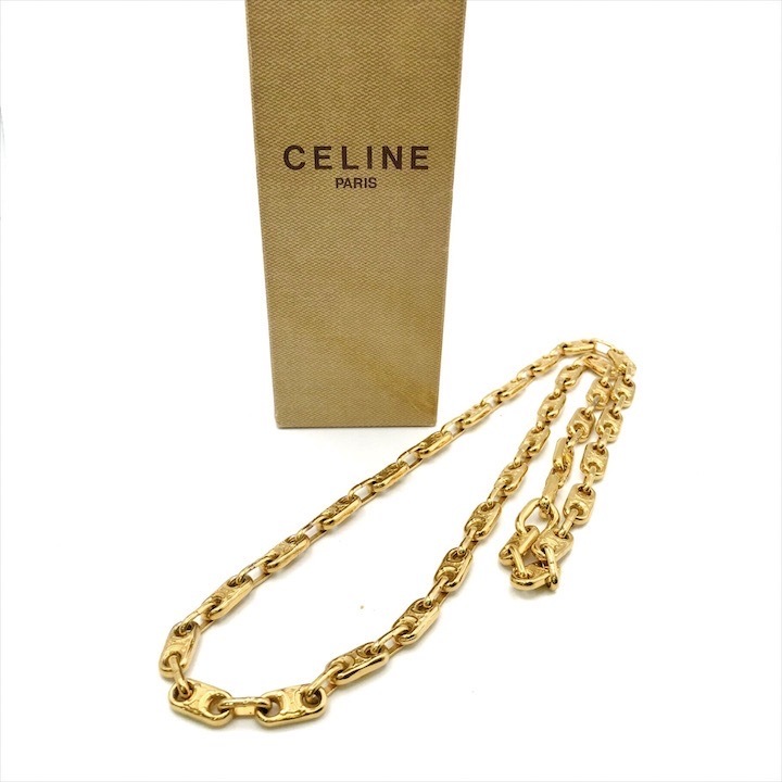 美品 CELINE セリーヌ トリオンフ ロング チェーン ネックレス アクセサリー ゴールド レディース k5102