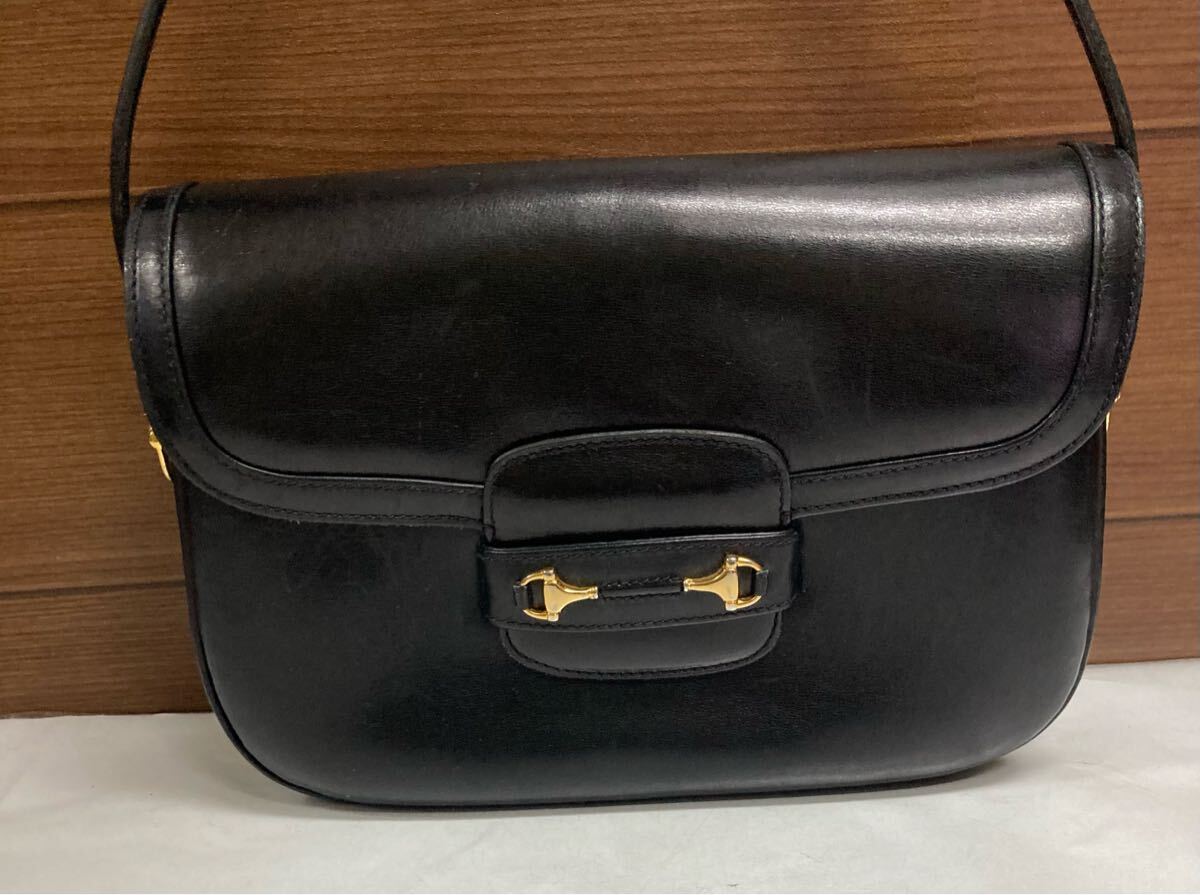 GUCCI グッチ 美品♪ レザー ホースビット ゴールド 本革 ワンショルダー 正規品 ブラック バッグ 黒 ショルダーバッグ 革 ホース 