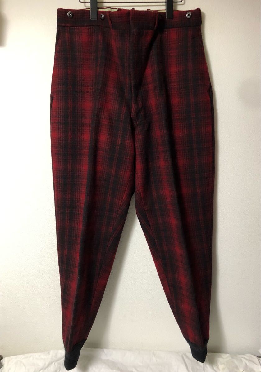 Woolrich 70's USA製 白タグ VINTAGE バッファローチェック ハンティングパンツ ウール メルトン 赤黒 裾リブ ブロック