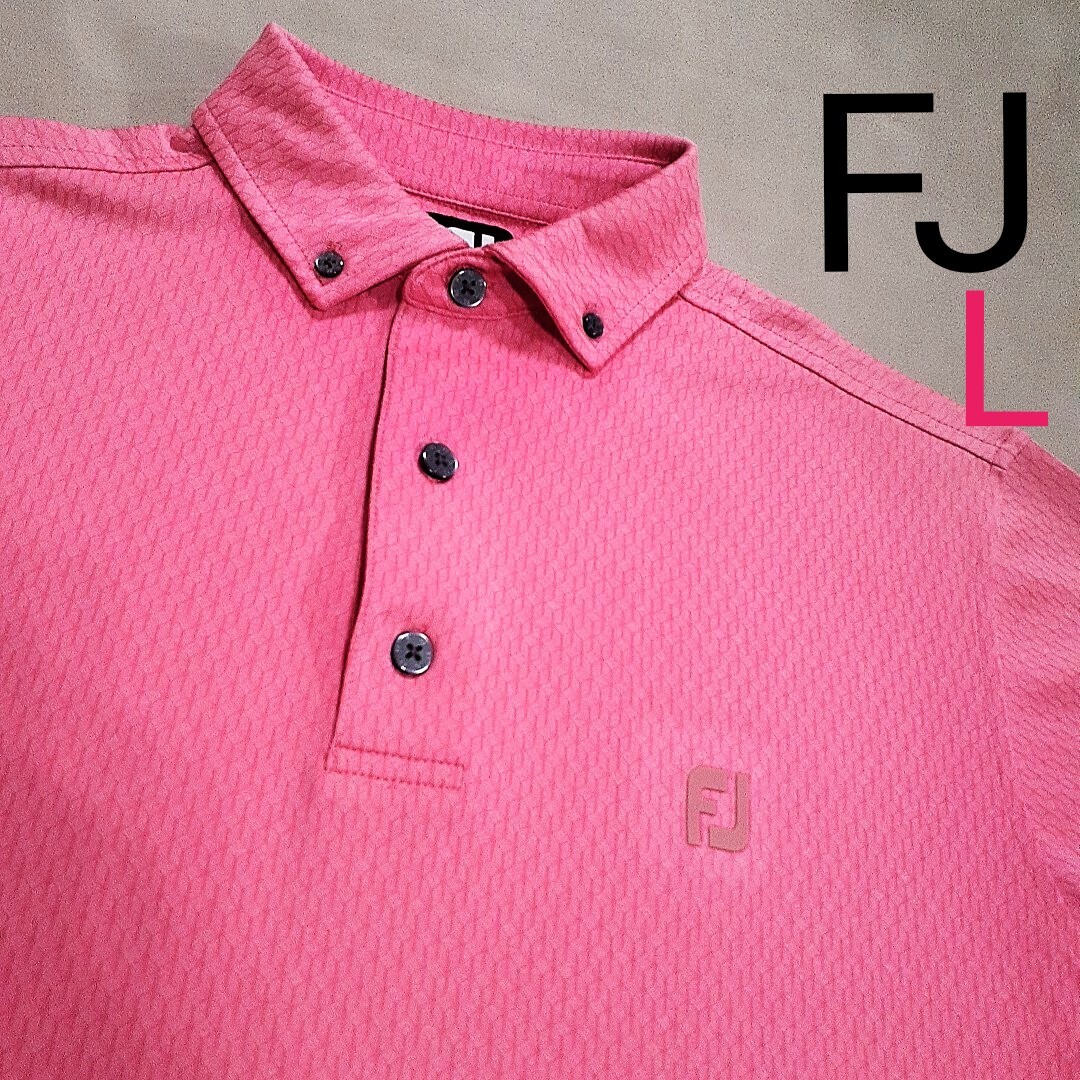 【超美品】FJ　フットジョイ　半袖ボタンダウンシャツ　 ゴルフウェア　ゴルフシャツ　ロゴ　立体ロゴ　メンズL　ポロシャツ　FOOTJOY