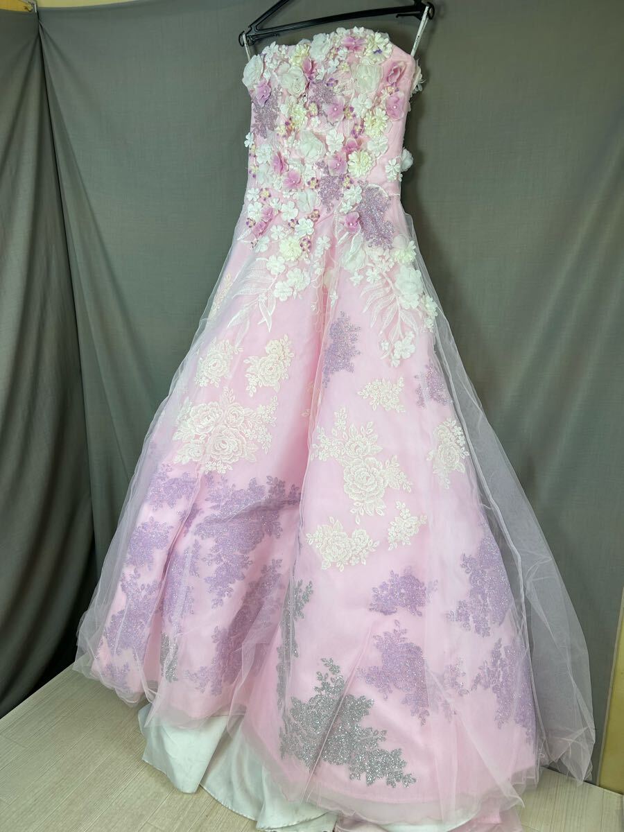 O976】 カラードレス ウエディングドレス 結婚式 ピンク　花柄　披露宴　