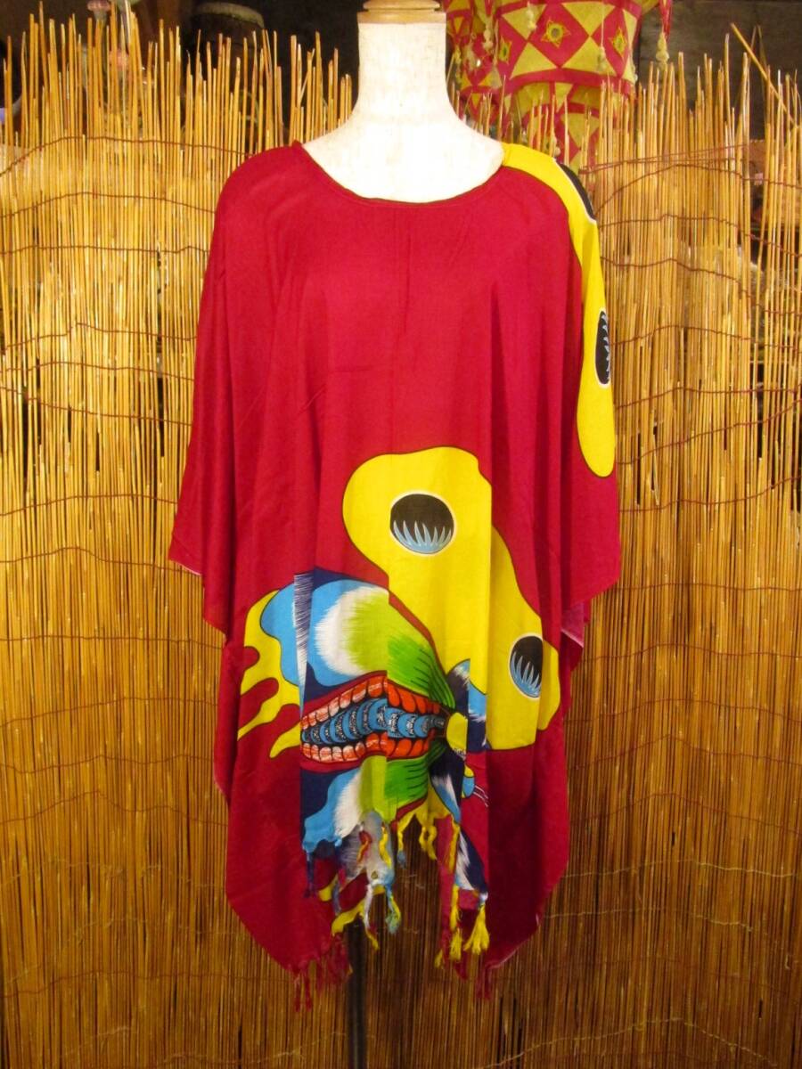 【送料込み／ＳＡＬＥ】⑩新品＊男女兼用＊レーヨン素材＊蝶々プリント＊ゆったりサイズ＊フリンジ＊ポンチョ エスニック MMAJAM