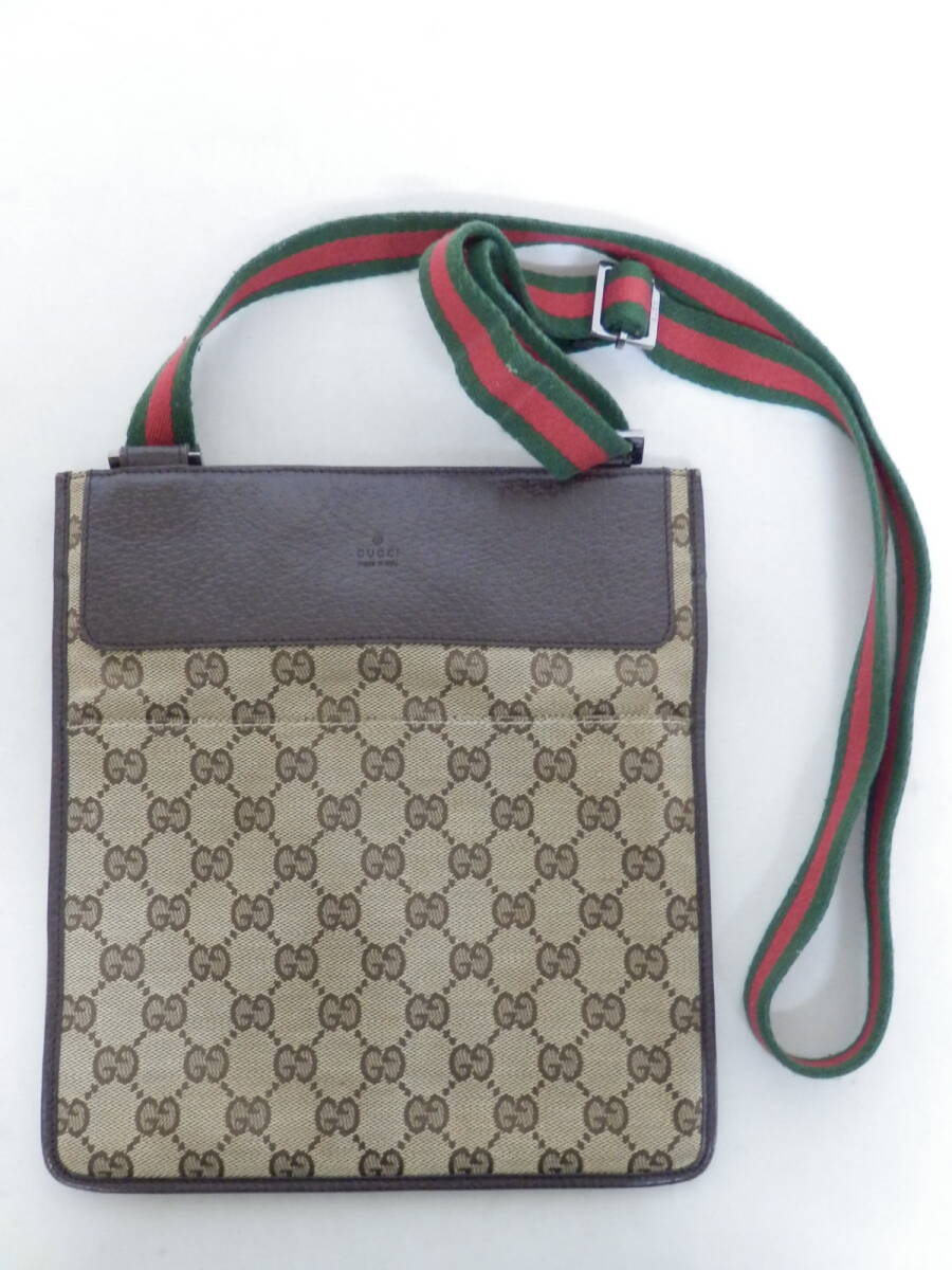 171H411C♪ GUCCI グッチ GGキャンバス ショルダーバッグ 27639 シェリーライン レザー ポシェット クロスボディ 中古