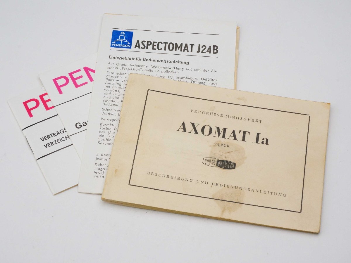 meopta AXOMAT Ia 引伸機 使用説明書 マニュアル 、PENTACON サービス拠点案内 等　1358