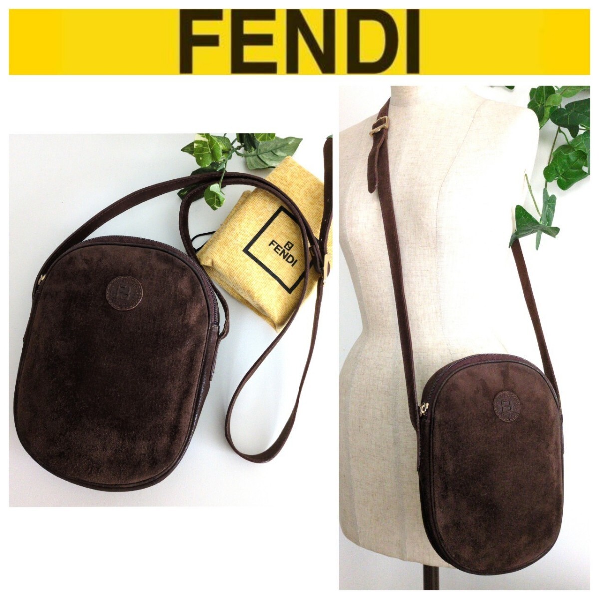 良品 FENDI オールド フェンディ ヴィンテージ 本革 レザー ポシェット ショルダーバッグ ボディバッグ 鞄 ブラウン レディース メンズ