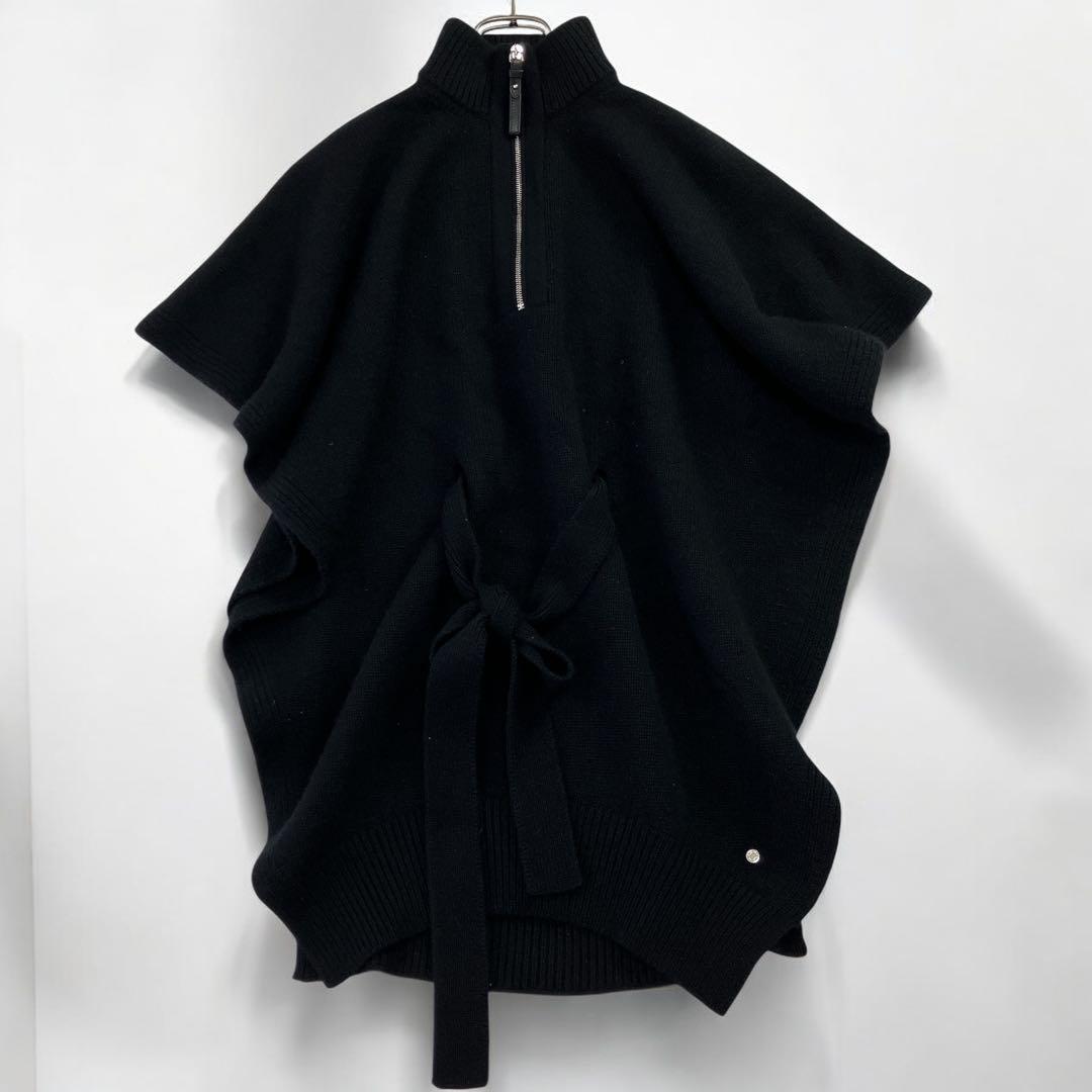 2022FW エルメス　HERMES ニットポンチョ カシミヤ　ベルト　リボン　レザー　ジップ　ハーフ　羊毛　レディース　日本　34