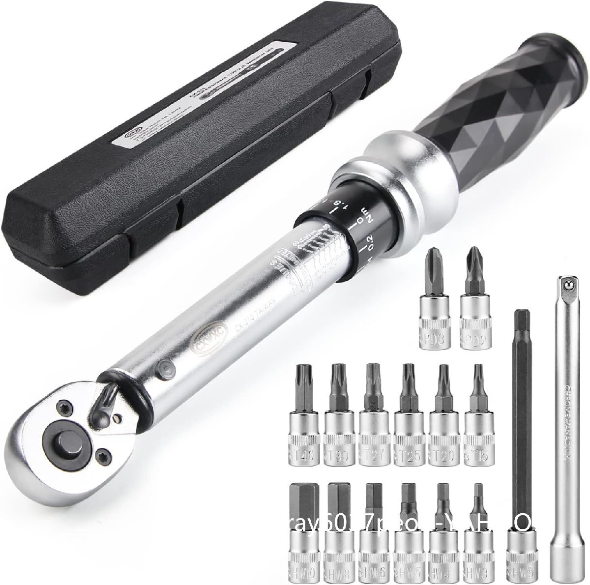 トルクレンチ セット 差込角6.35mm（1/4インチ） 1～25N.m ビット15個 ロックリングタイプ 自転車用 ロードバイク プレセット型 (CX-210)