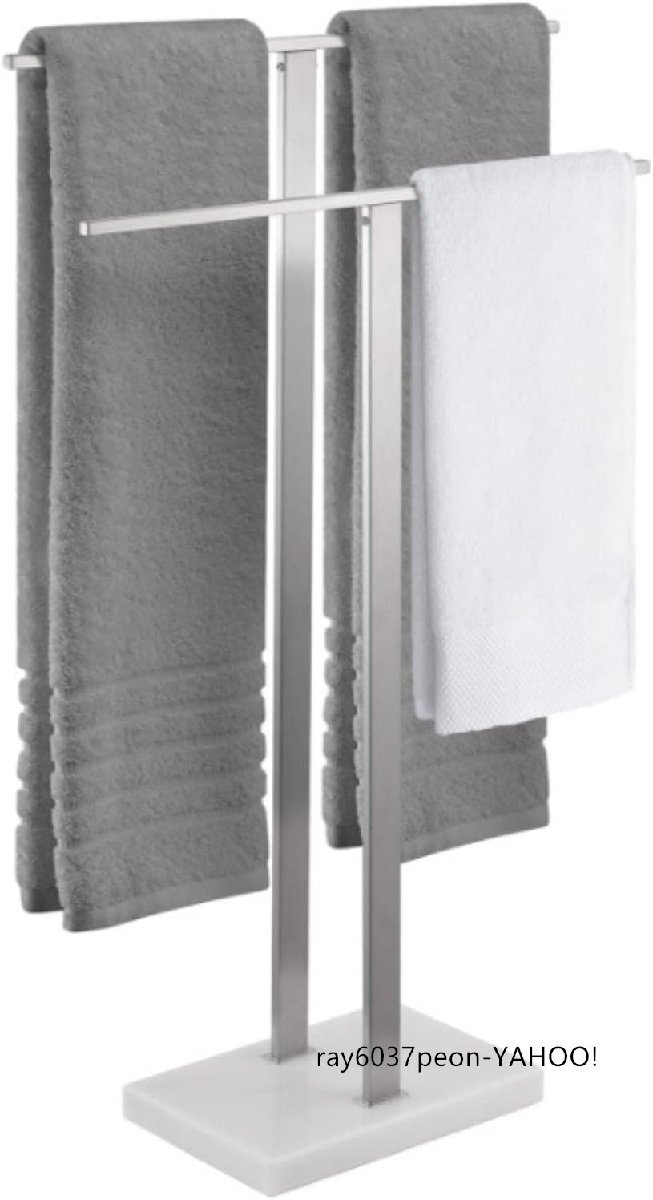 背の高いスタンディングタオルラック、ダブルT字型背の高いバスタオルシートホルダー、バスルームの床用2段タオルスタンド、シルバー