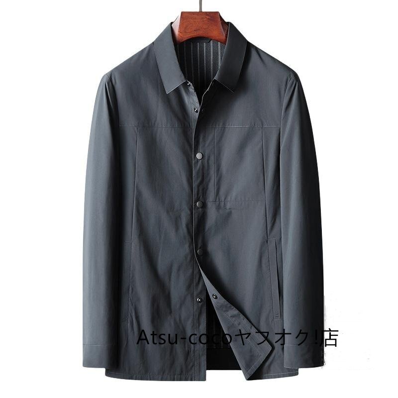 M チャコール ステンカラーコートアウター ビジネスコート メンズ シンプル ミドル丈 無地 カジュアル 通勤 スナップボタン留め