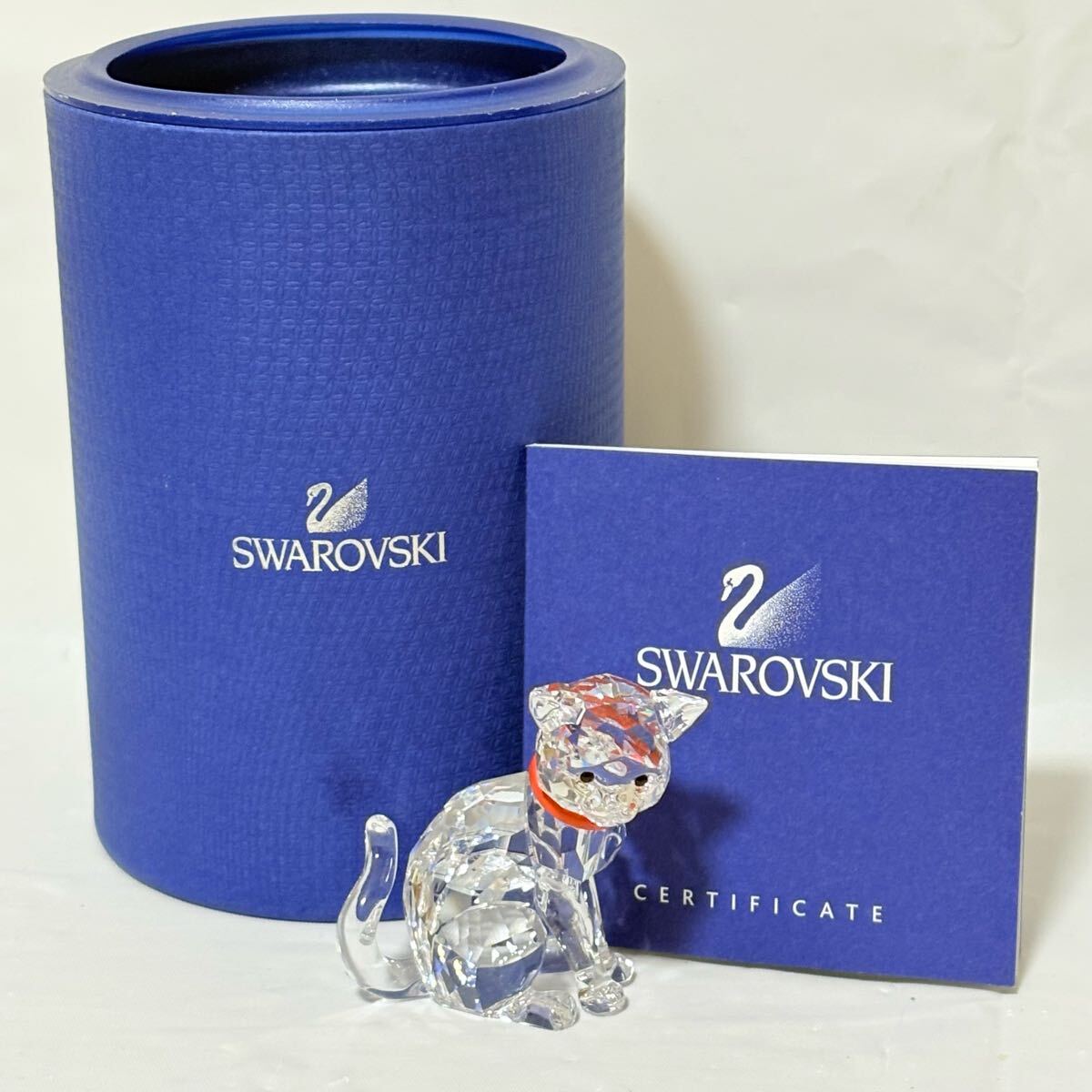 美品　 SWAROVSKI スワロフスキー　 クリスタルガラス　 置物　オブジェ　猫　母猫　首輪　