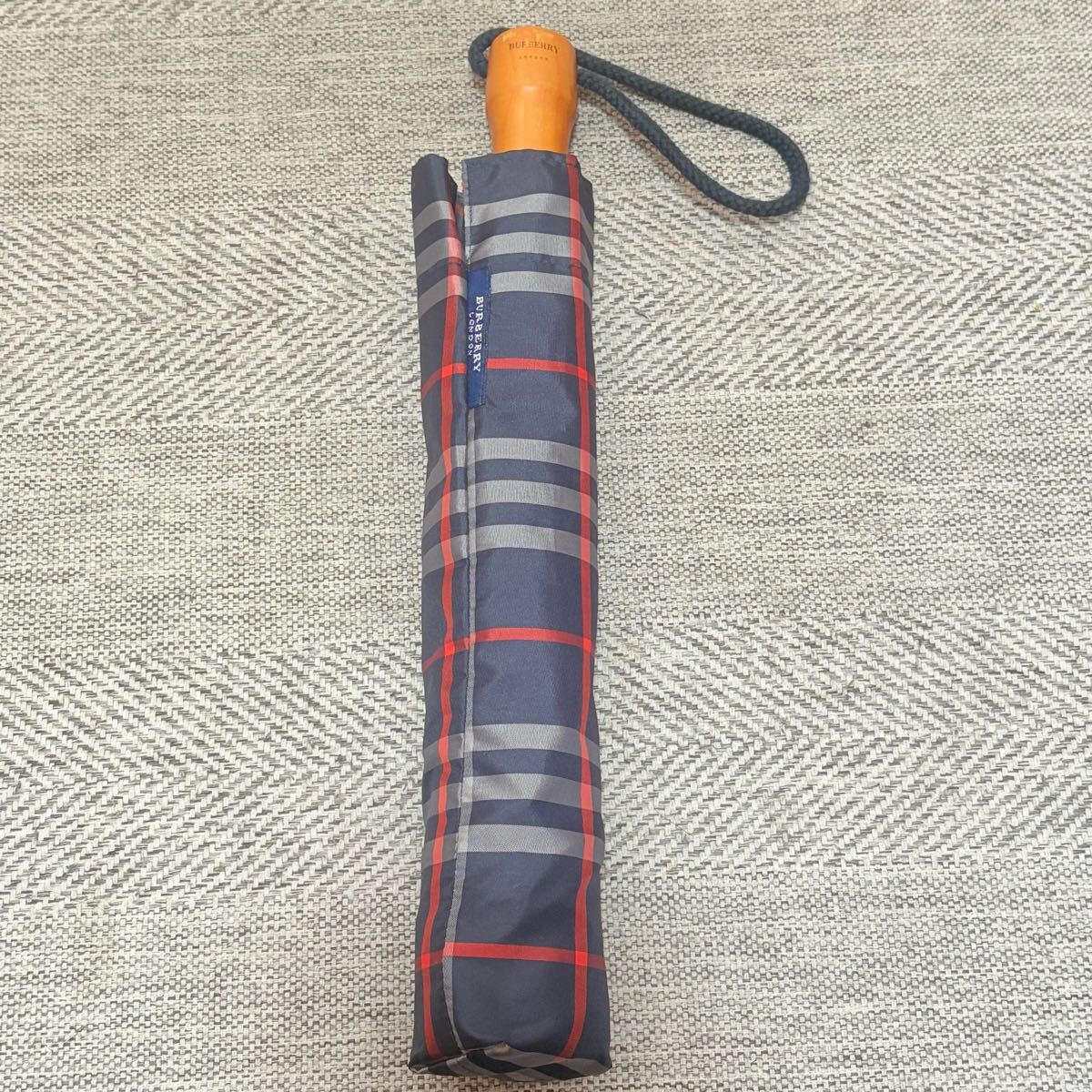 美品　BURBERRY LONDON バーバリーロンドン　ワンタッチジャンプ傘　ノバチェック　ネイビー　　晴雨兼用