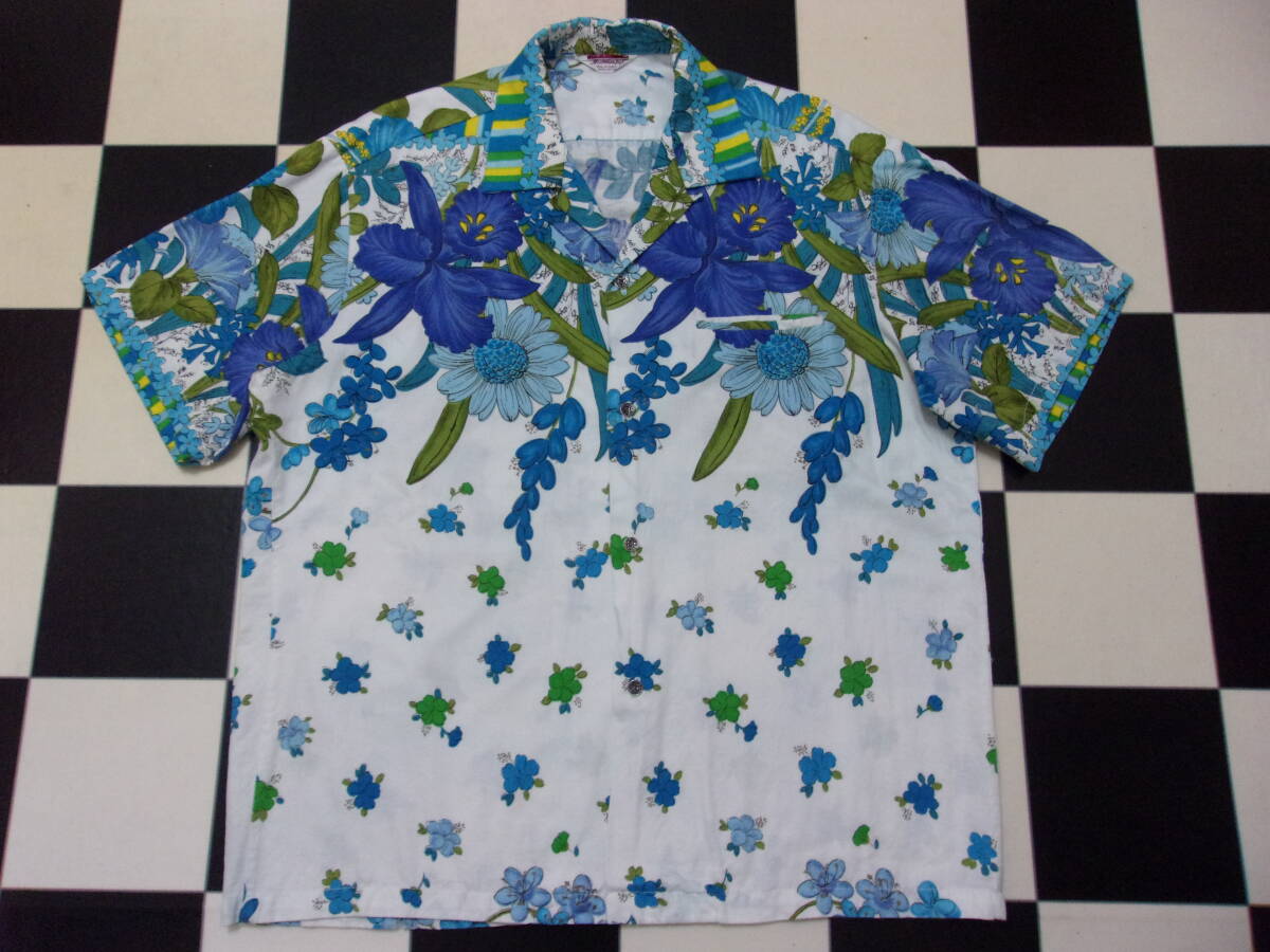 50s 60s VINTAGE HAWAIIAN TOGS ハワイアンシャツ L 50年代 60年代 ハワイ製 ビンテージ オープンカラー フラワー 花 総柄 US古着 sun surf