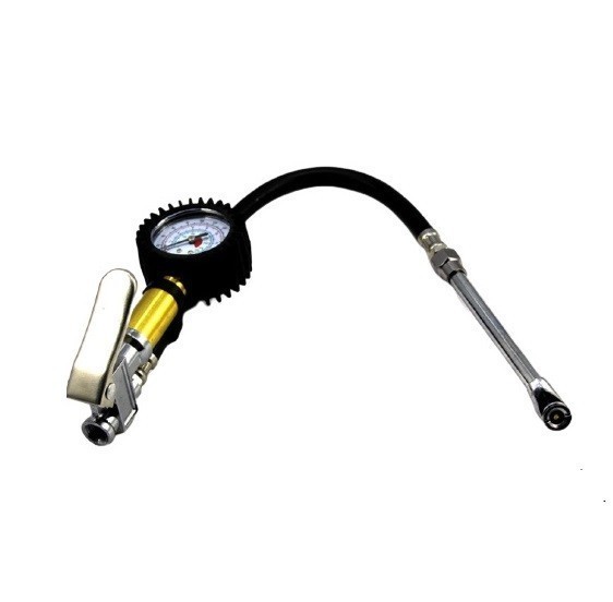 黒 空気入れ 縦型タイヤゲージ付き エアチャック 自動車 バイク 用 減圧調整可能 タイヤ タイア ブラック