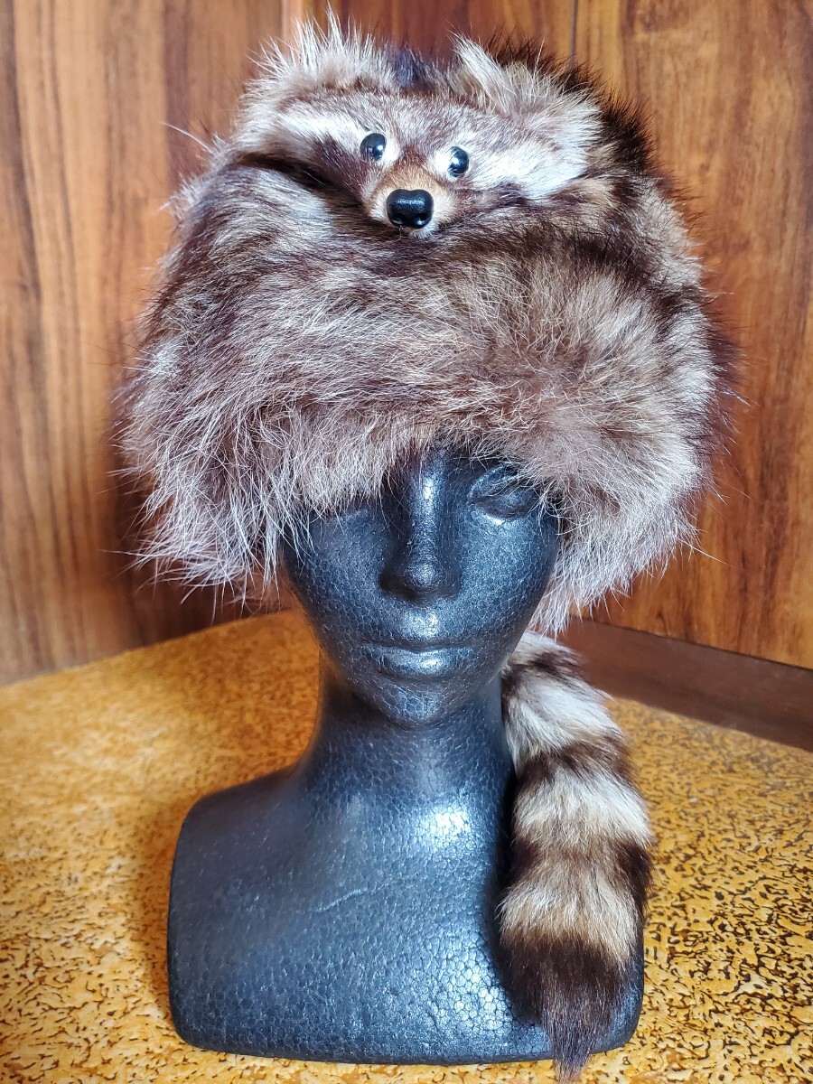Kates 尻尾 毛皮 帽子 ラクーンテイル キャップ ロシア帽 防寒 カナダ アライグマ リアルファー クロケット ハット しっぽ 送料無料