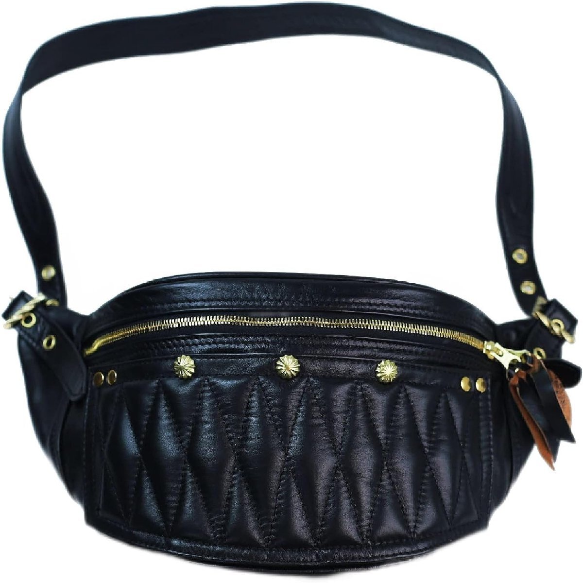 極上 本革 バイカーズ仕様 レトロ 2WAY チェストバッグ ボディバッグ 黒 ヴィンテージ ハンドメイド メンズ レディース ライダース