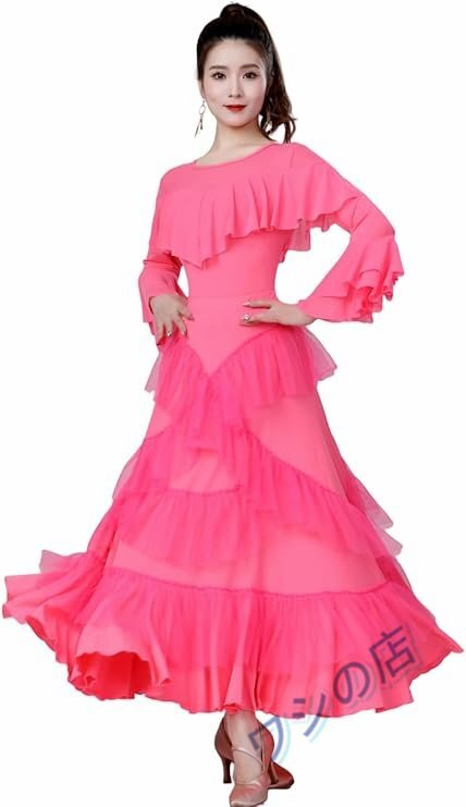 PH-4115 社交ダンス衣装 2点セット フリル回り フラメンコ スカート 社交ダンス トップス 社交ダンススカート レッスン着 モダンダンス衣装