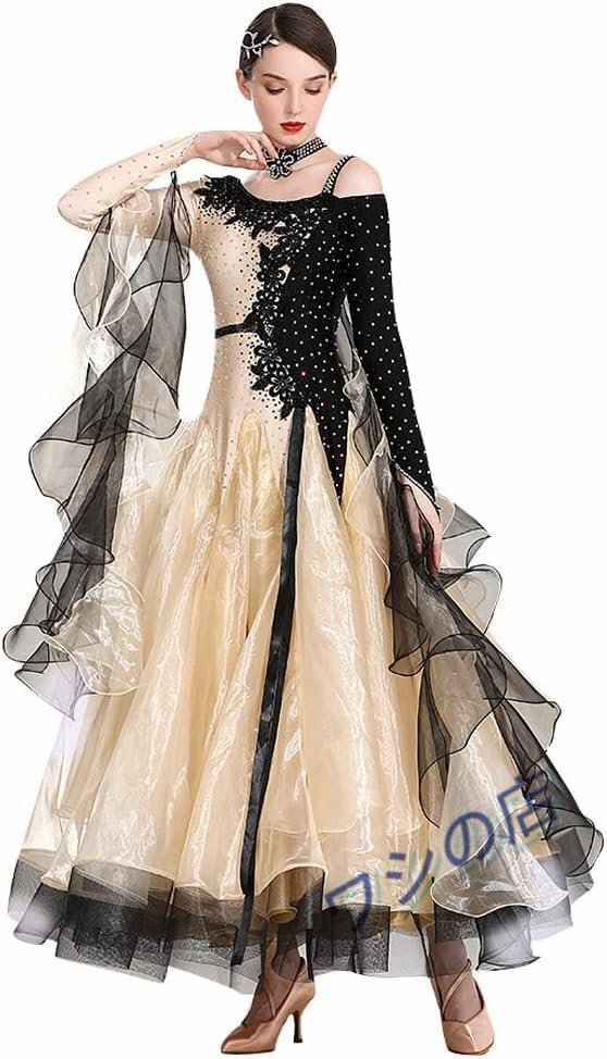 2色の合わせ組み 社交ダンスドレス ワルツ専用ドレス モダンダンス衣装 ワンピース レッスン着 フラメンコ衣装 練習競技着デモ用