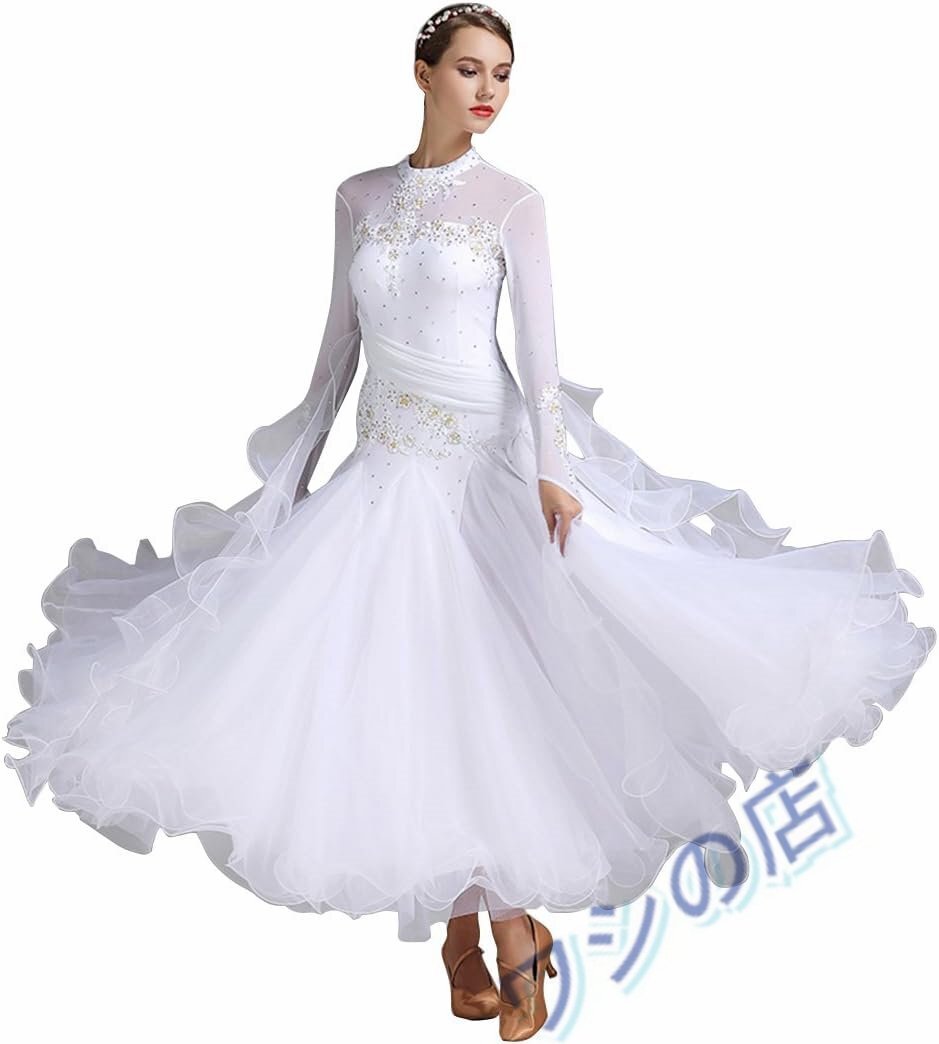 PH-4059 社交ダンスドレス モダンダンス衣装 スタンダード ワルツ専用 広く裾 ワンピース レッスン着 ラテンダンス フラメンコ ルンバ