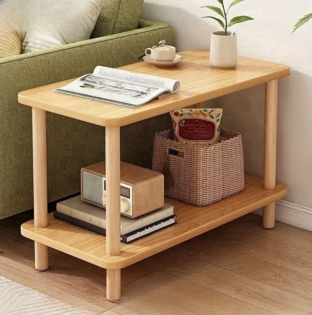 1325【新品未使用】モダン 木製2段コーヒーテーブル ナチュナル天板 リビングルーム用サイドテーブル 机