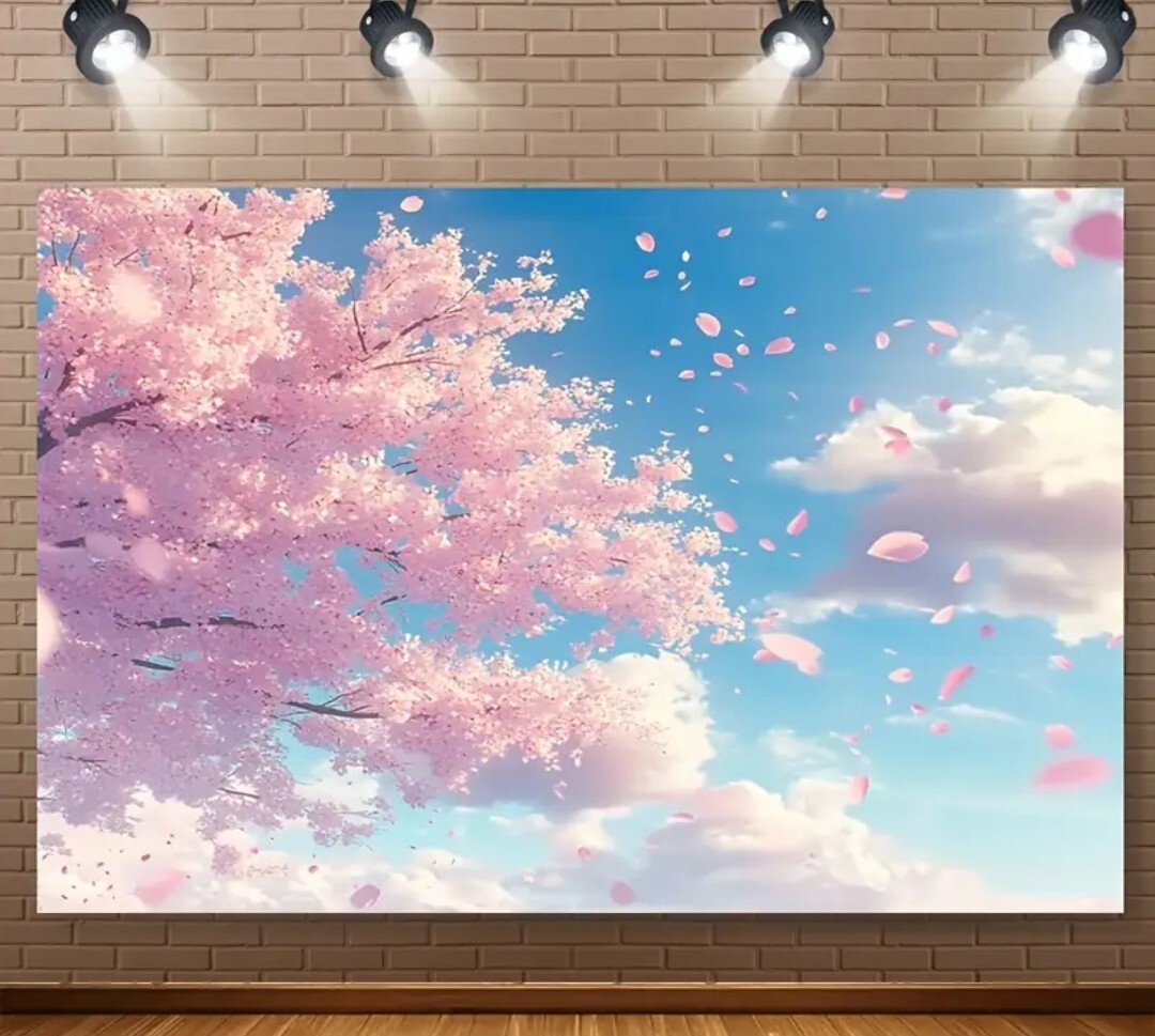 1296【新品未使用】230cm×180cm タペストリー 壁掛け 桜 春 花びら 青空 お花見 Spring 