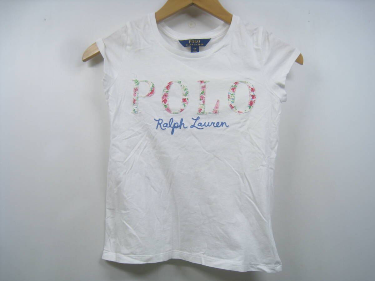 POLO RALPH LAUREN ポロラルフローレン キッズ 女の子 子供 Tシャツ 半袖 刺繍 ロゴ 白 ホワイト サイズ7 130cm