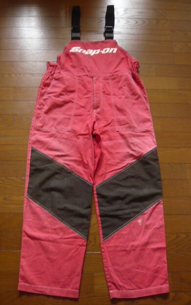 ☆Snap-on☆スナップオン☆サロペット☆前側ロゴ プリント☆両膝付近/切替☆オーバーオール☆メカニックウエア☆つなぎ☆レッド☆Lサイズ☆