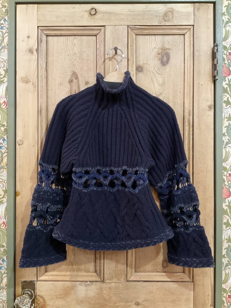 ◎mame kurogouchi マメクロゴウチ　2023年秋冬　ニット　定価69300円　ネイビー　1 Basket Pattern Combination Knitted Pullover 