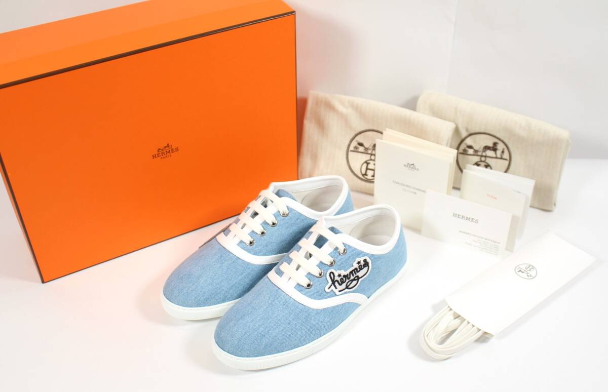 Y6720#◆未使用品◆HERMES エルメス スニーカー インサノ キャンバス シューズ ライトブルー 表記サイズ：36.5(約23.5cm)