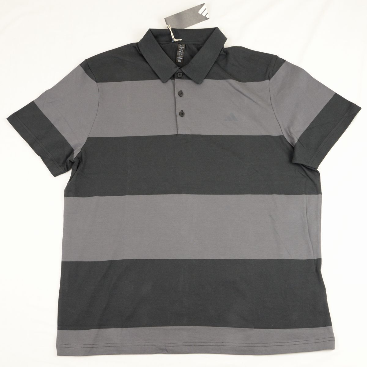 ●adidas GOLFアディダスゴルフ カラーブロック ラグビー ストライプ半袖ポロシャツ(ブラック/グレー,2XL,IU4355)新品