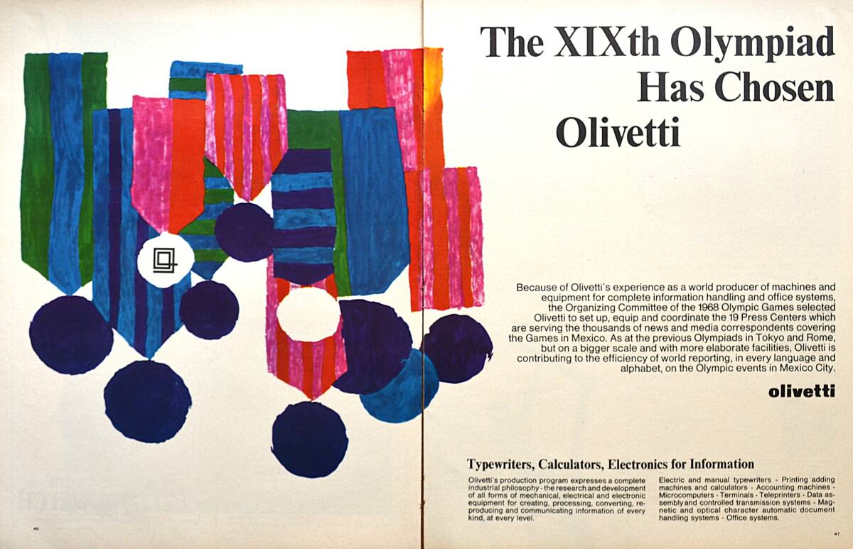 稀少！1968年オリベッティ・タイプライター広告/Olivetti/バウハウス/ポップアート/デザイン/オリンピック/T