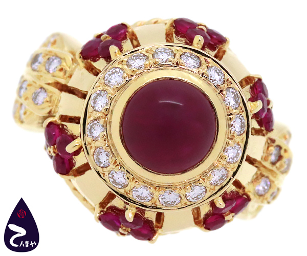 【質Shop天満屋】K18 ルビー ダイヤ ファッションリング メインR2.21ct 脇石R合計1.00ct D合計0.62ct 約12.6g 約12号 カード鑑別書付