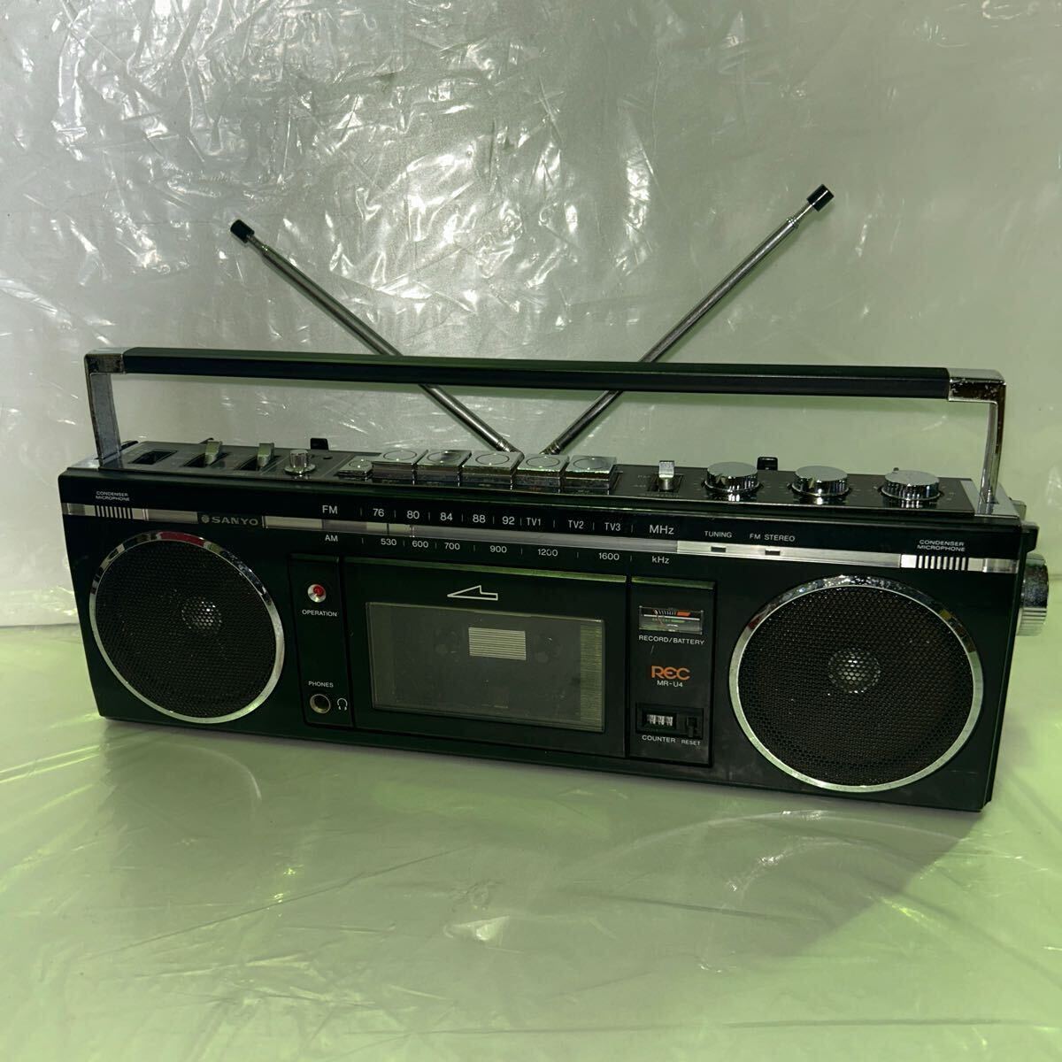  当時物！【SANYO】ラジカセ★MR-U4 ラジオ〇 テープ×　代用アダプター付(検索:三洋、昭和レトロ、アンティーク