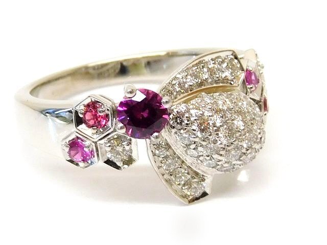 新品同様品 CHAUMET ショーメ レディース リング #11.5☆ミツバチ ダイヤモンド ピンクサファイア K18WG ビーマイラブ アトラップ モワ▼●
