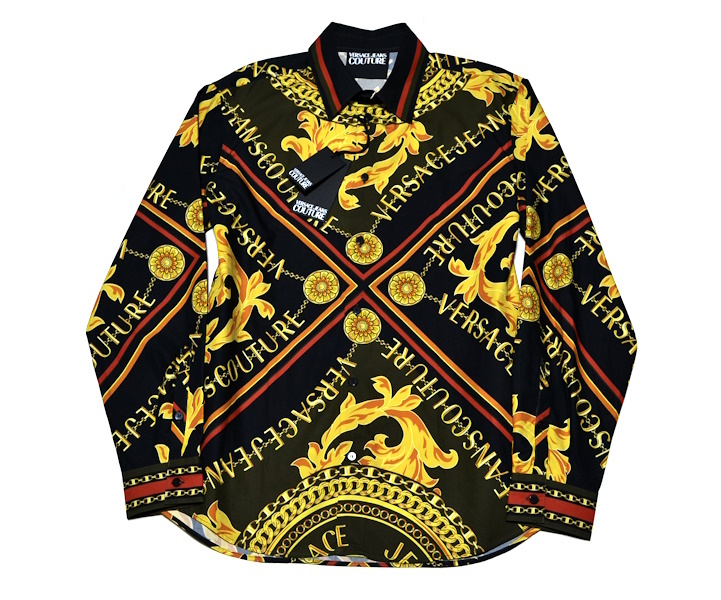 【新品】ヴェルサーチ Versace Jeans Couture 高級ドレスシャツ 48サイズ 王道/圧巻ロゴ＆バロック調 タグ付き 大人のラグジュアリー 9479