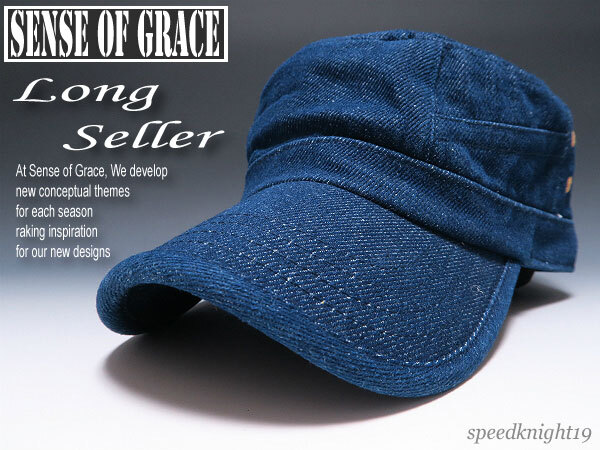 grace★ビンテージデニムワークキャップ2【紺】新品 サイズ調節可能 男女兼用 パッチワーク 手洗いOK UV99%CUT センスオブグレース
