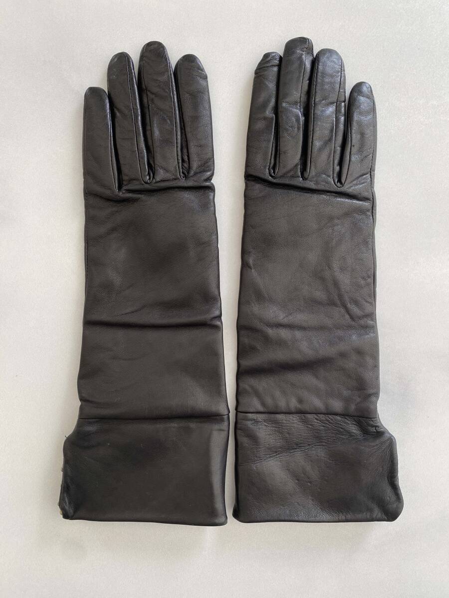 【美品】フランス製　アニェル　AGNELLE レディース　レザーグローブ　ブラック　黒革手袋　サイズ7 スタッズデザイン